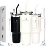 Copo Térmico Gigante 1,2l Inox Com Tampa E Inox Canudo Cor Branco Cor Pura / Material Fosco