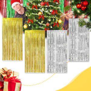 Kit C/ 4un Cortina Metalizada Fitas Para Decoração Cor Ouro E Prata