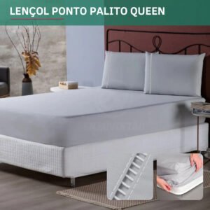 Jogo De Lençol Queen Padrão 3 Peças C/ Fronha Ponto Palito Micropercal 400 Fios Toque Macio Confortável Cor Cinza Premium