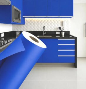 Papel De Parede Adesivo Autocolante Lavável Vinílico Envelopamento Móveis 10 Metros X 45cm Cor Azul Acetinado