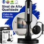 Antena Digital Interna Externa HDTV UHF Cabo Com Cabo Longo De 4 Metros Com Base Magnética Parosprotect