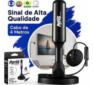 Antena Digital Interna Externa HDTV UHF Cabo Com Cabo Longo De 4 Metros Com Base Magnética Parosprotect