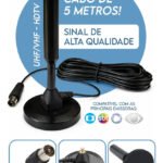 Antena Tv Digital Interna Externa Uhf Vhf Em Alumínio Com Base Magnética Cabo 5m Alta Definição Para Tv E Conversor Sinal Estável Instalação Fácil Sem Mensalidade Davely