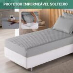 Capa Protetora Para Colchão Impermeável Matelado Solteiro Antiácaro Antialérgico Macio E Confortável Cinza