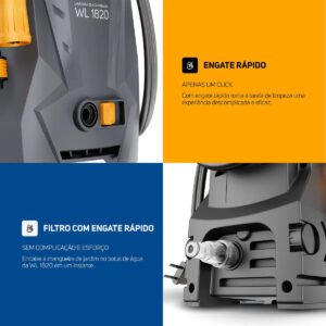 Lavadora de Alta Pressão WAP WL 1820 1400W com Stop Total, Jato Leque e Concentrado