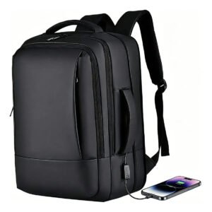 Mochila Dos Homens Com Faixa Impermeável Para Expansão Preto Liso
