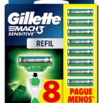 Gillette Mach3 Sensitive Carga para Aparelho de Barbear com Aloe 8 Unidades