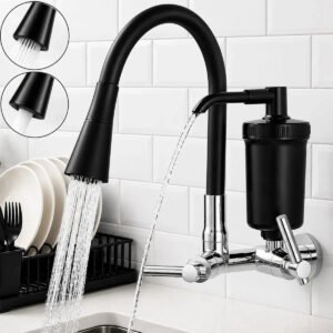 Torneira Gourmet Com Filtro Purificador De Água Flexível Pia Cozinha Bica De Parede 2 Jatos Cor Preto Linha Premium – Marca Camperluz