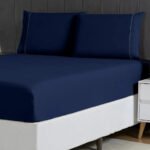 Jogo Lençol Casal 3pç 400 Fios Hipercal Conforto Macio Cor Azul-marinho Desenho do tecido Liso