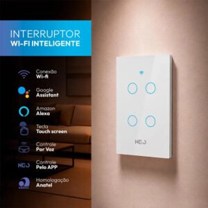 Interruptor Inteligente Smart Wifi 4 Botões Touch Branco Alexa Google Bivolt 4×2 Neo