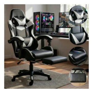 Cadeira de escritório Sweet Studio Gamer ergonômica Reclinável Com Apoio dos Pés Branco com estofado de couro sintético