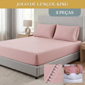 Jogo De Lençol Cama King Padrão 03 Peças 400 Fios C/ Elástico E Fronhas Ponto Palito Cor Rose