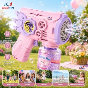 Brinquedo pistola lança bolha sabão Maquina Bolha De Sabão Automática sopra bolhas gigante big bolinha fazedor de bolhas de sabao C/ Luz Cor Rosa – Marca Redfin