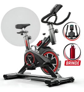 Bicicleta Ergométrica Bike Spinning Garrafa 6kg Sensação Inércia Com Medidor Cardíaco Fitness Preto e Vermelho Sevenfit Para Cardio E Musculação