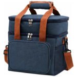 Bolsa Térmica Marmita Lancheira 13,5L 2 Compartimentos Dupla Camada de Isolamento Impermeável Alça Transversal Fitness Passeio Trabalho Azul