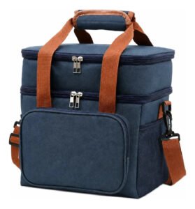 Bolsa Térmica Marmita Lancheira 13,5L 2 Compartimentos Dupla Camada de Isolamento Impermeável Alça Transversal Fitness Passeio Trabalho Azul