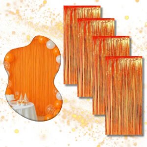 Kit 4 Cortina Metalizada Festa Fita Decoração Painel Franja Laranja