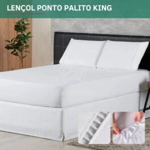 Jogo De Lençol King 3 Peças Sofisticado Fronha Ponto Palito Micropercal 400 Fios Extra Macio Confortável Cor Branco Premium