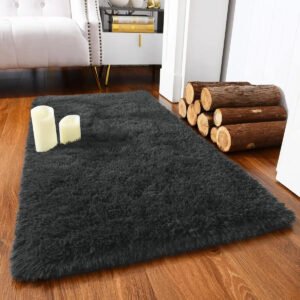 Passadeira Corredor 1,00×0,60 Tapete Super Peludo Beira De Cama Sala Quarto Cinza Texfine