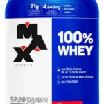 Suplemento Proteína 100% Whey Protein 900g Max Titanium Sabor Morango