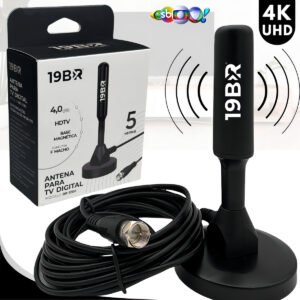 Antena Digital 4k Hd Interna Externa Para Tv Samsung LG Smart Led Lcd 3d Uhf Cabo Longo Com Base Magnética