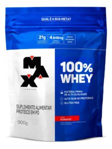 Suplemento en pó Max Titanium 100% WHEY Proteínas de 100% Whey Protein Concentrado sabor morango x 900g