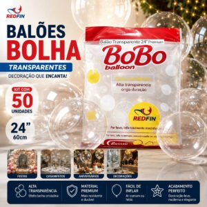 Kit 50 Balões Bolha Transparentes 24 – 60cm – Bexiga Bolha Translúcida Grande Para Festa Casamento E Aniversário Balões Bubble Transparentes Decoração Festiva Alta Qualidade Marca Redfin