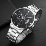 Relógio Masculino Aço Inox Quartz Minimalista Resistente A Agua Correia (ipx4) Prata Bisel Prata Fundo Preto