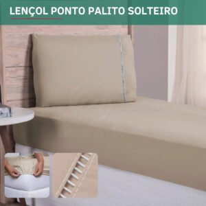 Kit Jogo De Lençol Solteiro 2 Peças Ponto Palito C/fronha 400 Fios Macio Confortável Resisente Cor Caqui Premium