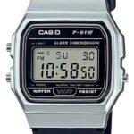 Relógio de pulso Casio Collection F-91 com corpo prateado digital masculino F-91WM-7A