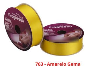 Fita De Cetim Nº 9 50 Metros X 38mm Progresso Cor 763 – Amarelo Gema