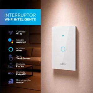 Interruptor Smart Inteligente Wi-fi 2.4 GHz Alexa google 1 Botão 4×2 Bivolt Branco Cod: 291990356 Neo Avant