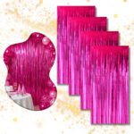 Kit 4 Cortina Metalizada Festa Fita Decoração Painel Franja Pink