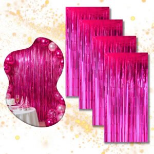 Kit 4 Cortina Metalizada Festa Fita Decoração Painel Franja Pink