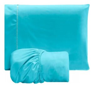 Jogo Lençol 2 Peças Solteiro Hipercal 400 Fios Leve Luxo Cor Azul-claro Desenho do tecido Liso