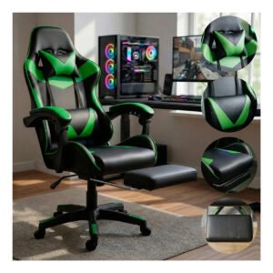 Cadeira Presidente Gamer Ergonomica Reclinável e Apoio dos Pés Cor Verde Material Do Estofamento Couro Sintetico Led Tools