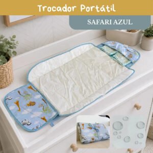 Trocador De Fralda Bebê Impermeável Dobrável Compacto Retrátil Toque Super Macio Luxo Lindas Estampas Safari azul