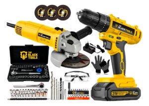 Parafusadeira De Impacto A Bateria 21V + Esmerilhadeira Angular 780W 4.1/2″ E Jogo De Soquetes 40 Peças The Black Tools