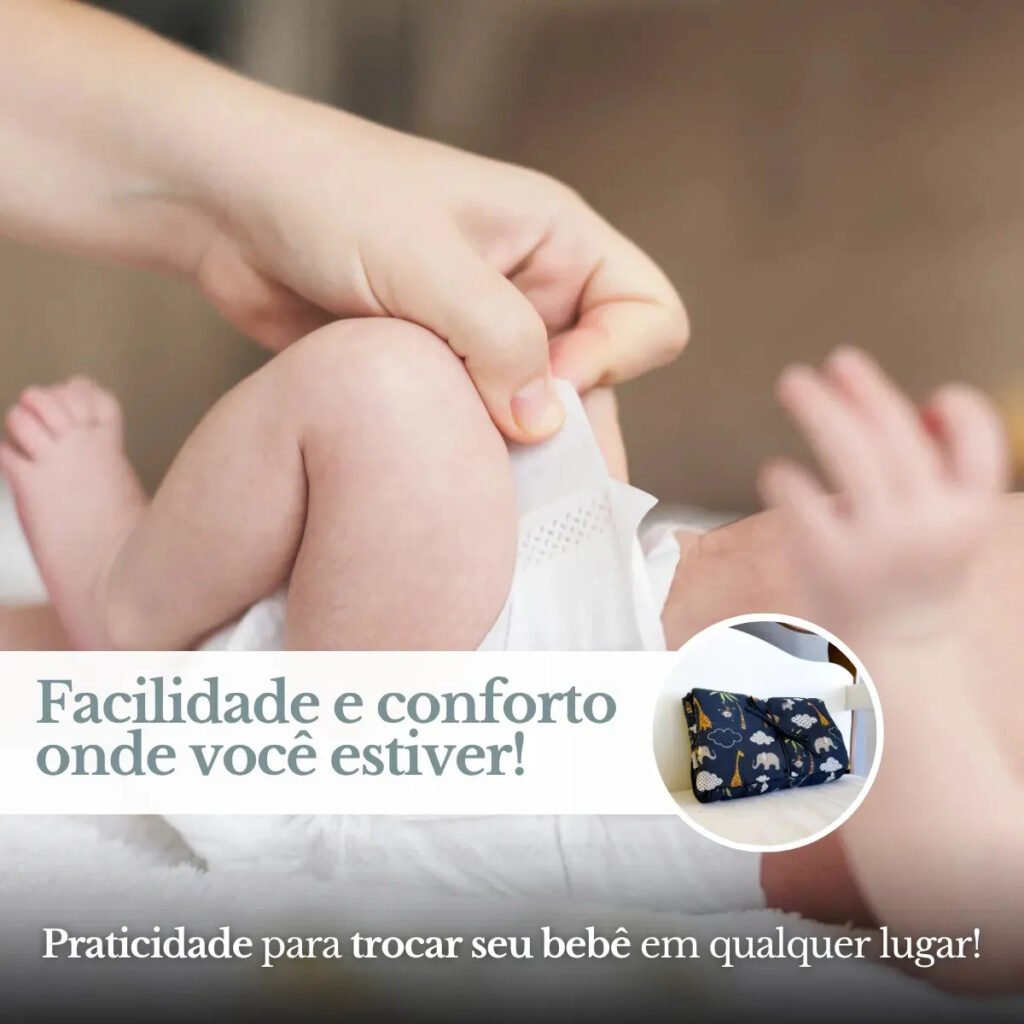 Trocador De Fralda Impermeável Dobrável Retrátil Com Bolso Lindas Estampas Safari Marinho