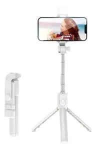 Tripé Celular Bastão Pau De Selfie Bluetooth Mesa Led 3 Em 1 Branco