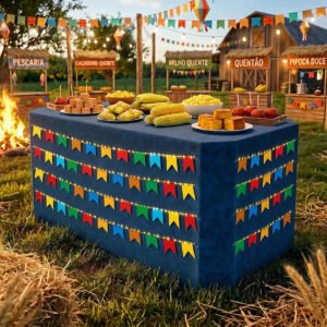 Capa Toalha De Mesa Festa Junina Sublimado Tecido Veste Fácil Para Decoração Arraiá Bandeirinhas