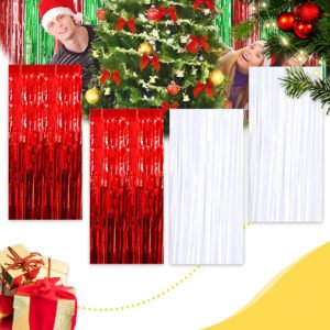 Kit C/ 4un Cortina Metalizada Fitas Para Decoração Cor Vermelho E Branco