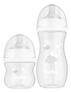 Kit Mamadeiras 120ml E 330ml Easy Flow Anticólica Buba +0m Cor Branco Nuvem