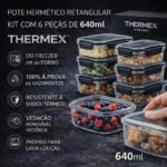 Kit 6 Potes Herméticos de Vidro Rishon para Marmita, 640mL
