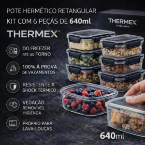 Kit 6 Potes Herméticos de Vidro Rishon para Marmita, 640mL