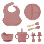 Kit Alimentação Bebê Silicone para Introdução Alimentar (8 Peças) – Bordô