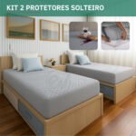 Kit 2 Protetor Para Colchão Impermeável Solteiro Matelado Premium Resistente A Líquidos Antialérgico Toque Ultra Macio Cor Cinza