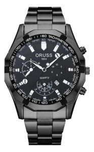 Oruss Relógio Masculino Quartz Original Em Aço Inoxidável Wf Fundo Preto