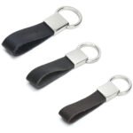 Kit 3 Chaveiros Masculino Com Argola Rebatível Tira Em Couro Cor Preto Cinza Café L