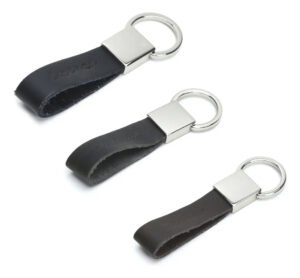 Kit 3 Chaveiros Masculino Com Argola Rebatível Tira Em Couro Cor Preto Cinza Café L